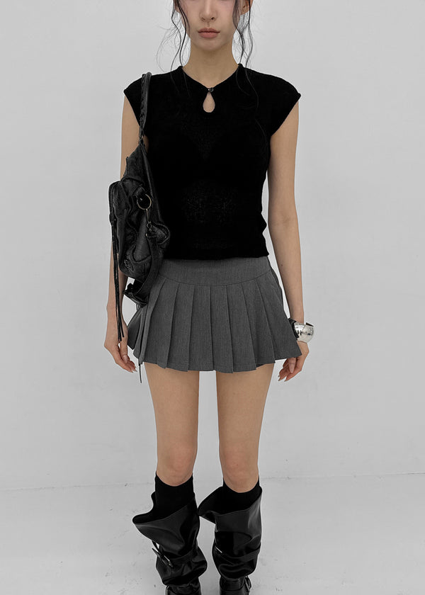 Div Slit Pleated Mini Skirt Pants