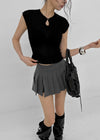 Div Slit Pleated Mini Skirt Pants