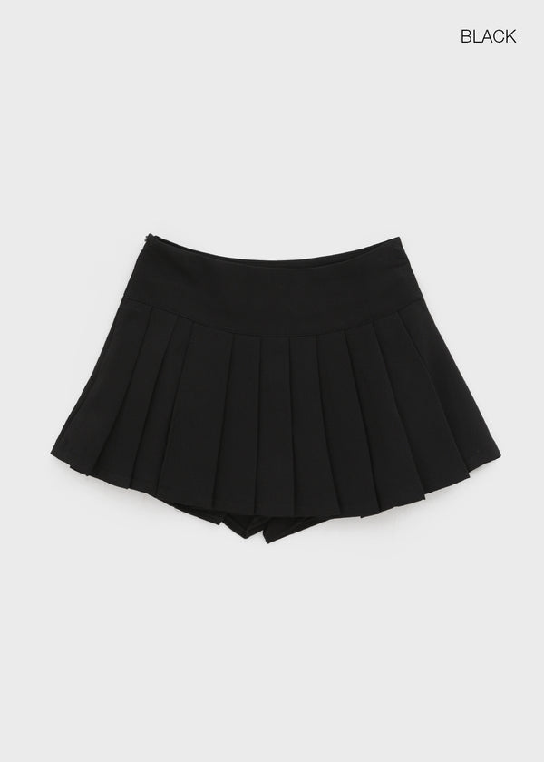 Div Slit Pleated Mini Skirt Pants