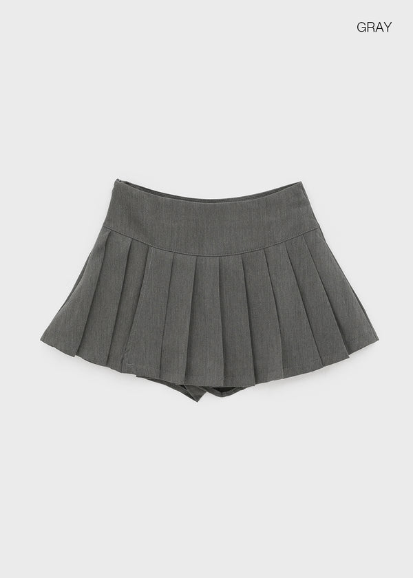 Div Slit Pleated Mini Skirt Pants