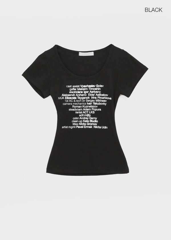 Miya Lettering U-neck Short Sleeve T-shirt