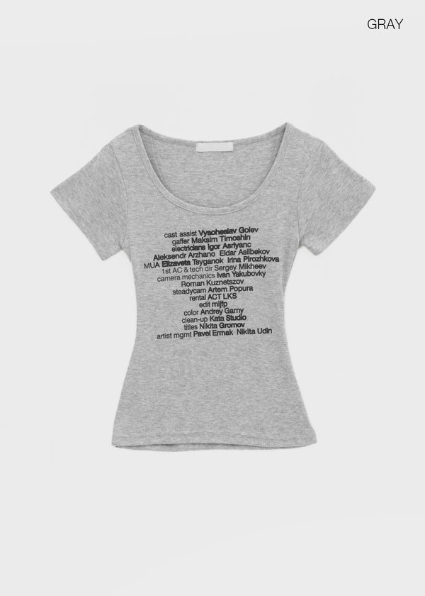 Miya Lettering U-neck Short Sleeve T-shirt