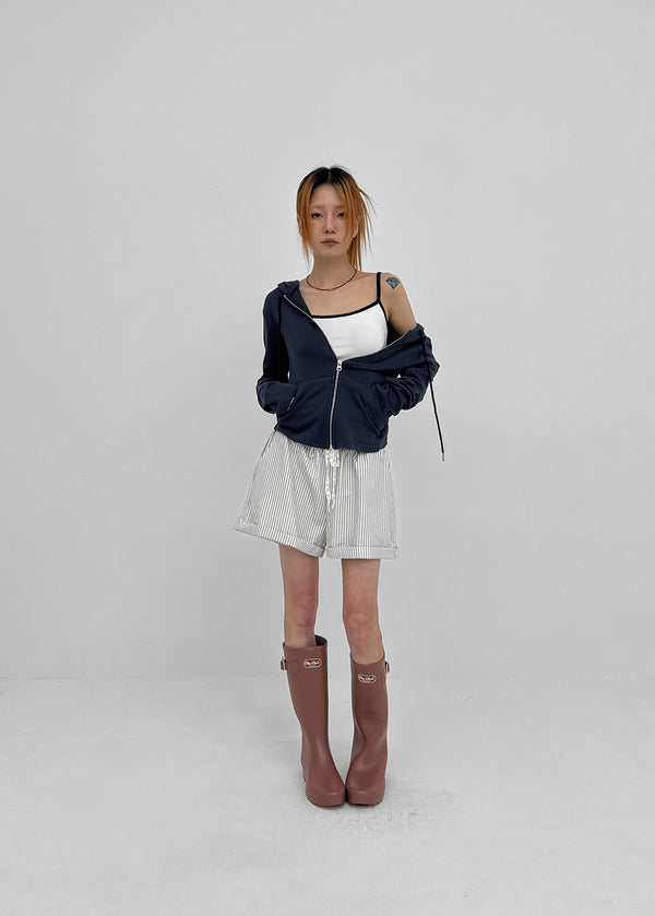 Haling Stripe Roll-up Elastic Shorts