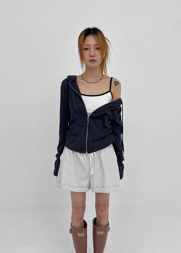 Haling Stripe Roll-up Elastic Shorts