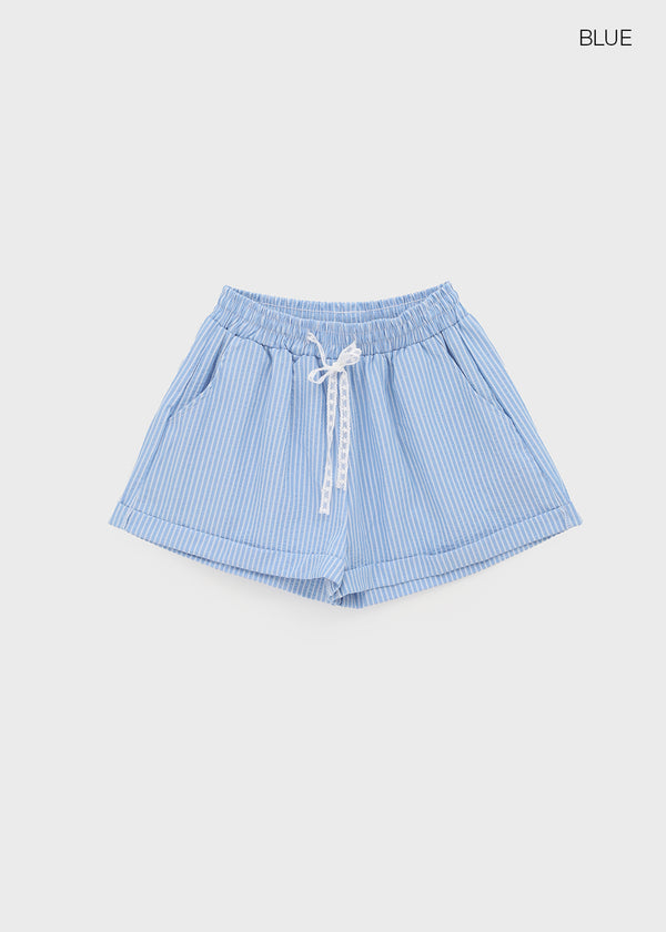 Haling Stripe Roll-up Elastic Shorts