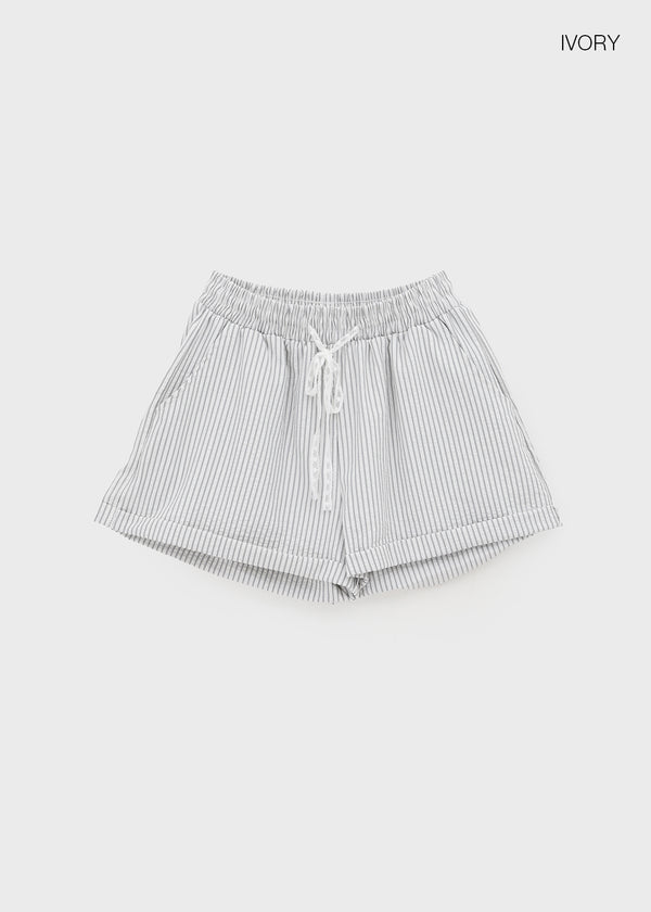 Haling Stripe Roll-up Elastic Shorts