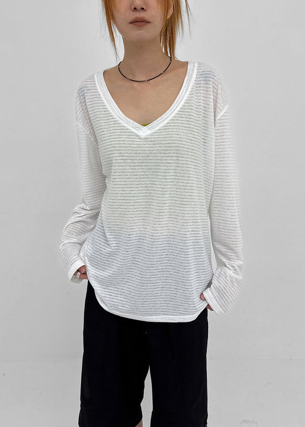 Chachu V-neck Striped Summer Long Sleeve Tee