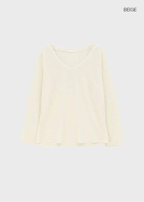 Chachu V-neck Striped Summer Long Sleeve Tee