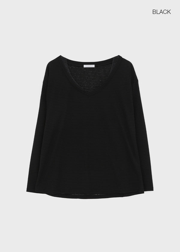Chachu V-neck Striped Summer Long Sleeve Tee