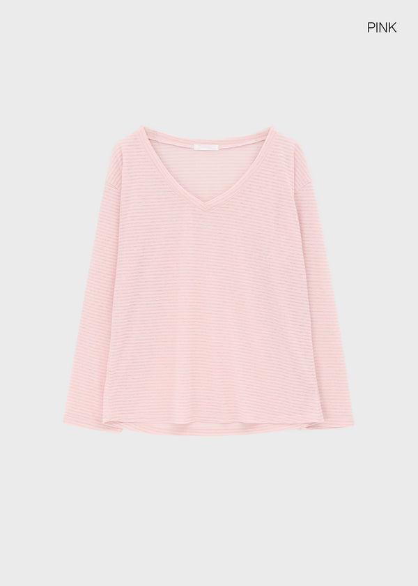 Chachu V-neck Striped Summer Long Sleeve Tee