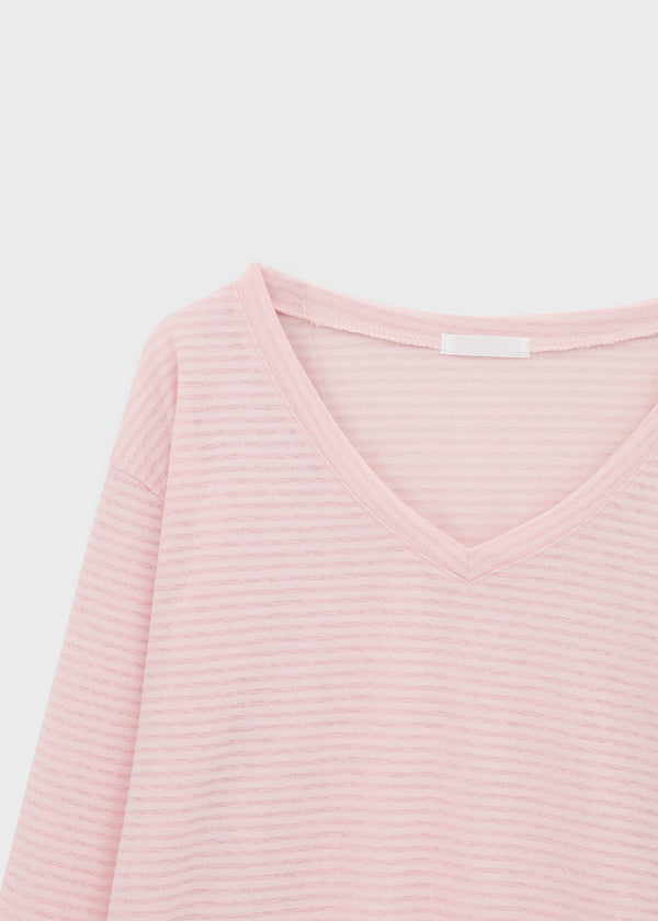 Chachu V-neck Striped Summer Long Sleeve Tee
