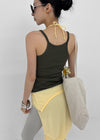 Crow U-Neck Ribbed Sleeveless Top