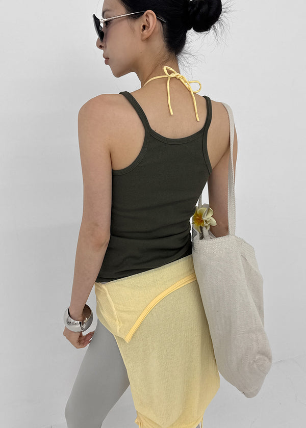 Crow U-Neck Ribbed Sleeveless Top