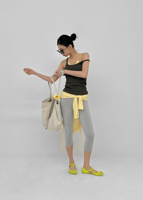 Crow U-Neck Ribbed Sleeveless Top