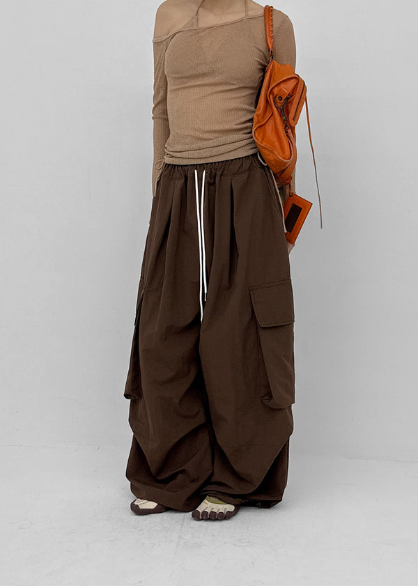 (UNISEX) Char Nylon Cargo String Pants