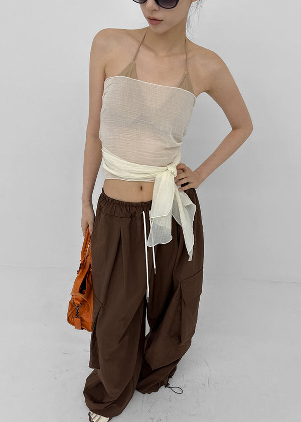 (UNISEX) Char Nylon Cargo String Pants