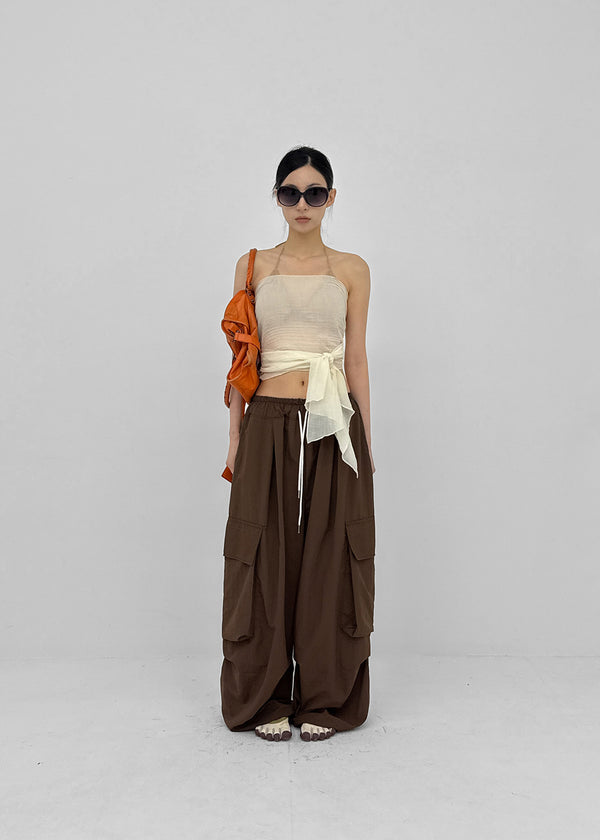 (UNISEX) Char Nylon Cargo String Pants