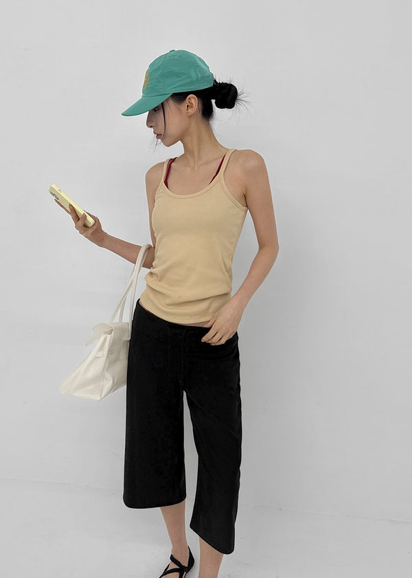Crow U-Neck Ribbed Sleeveless Top
