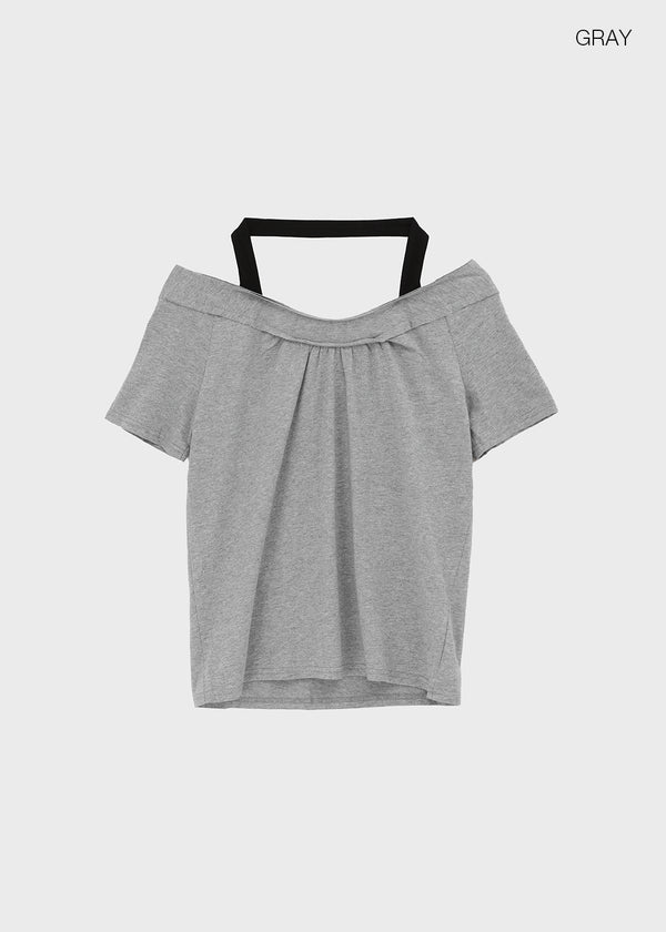Fton Off-shoulder Halter Short Sleeve Tee