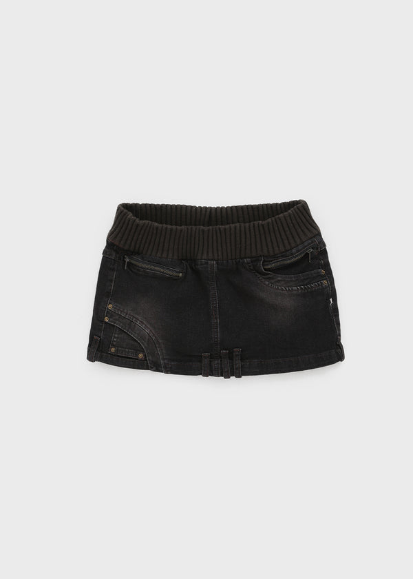Tuper Denim Elastic Band Mini Skirt
