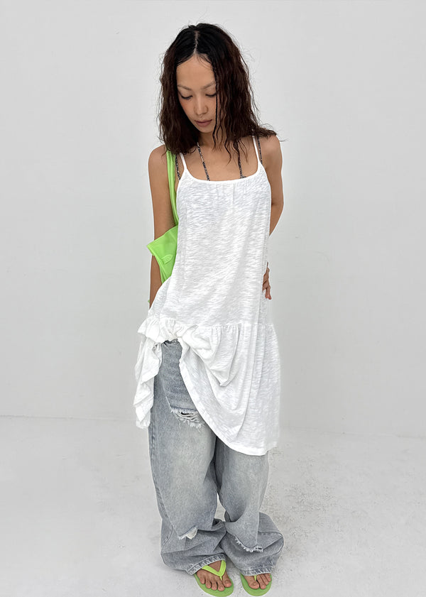 Tallbin Damaged Elastic Waist Wide Denim Pants
