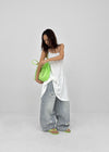 Tallbin Damaged Elastic Waist Wide Denim Pants