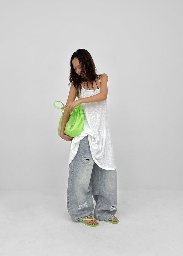 Tallbin Damaged Elastic Waist Wide Denim Pants
