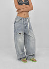 Tallbin Damaged Elastic Waist Wide Denim Pants