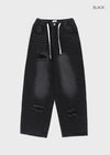 Tallbin Damaged Elastic Waist Wide Denim Pants