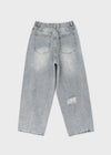 Tallbin Damaged Elastic Waist Wide Denim Pants