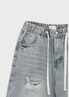 Tallbin Damaged Elastic Waist Wide Denim Pants
