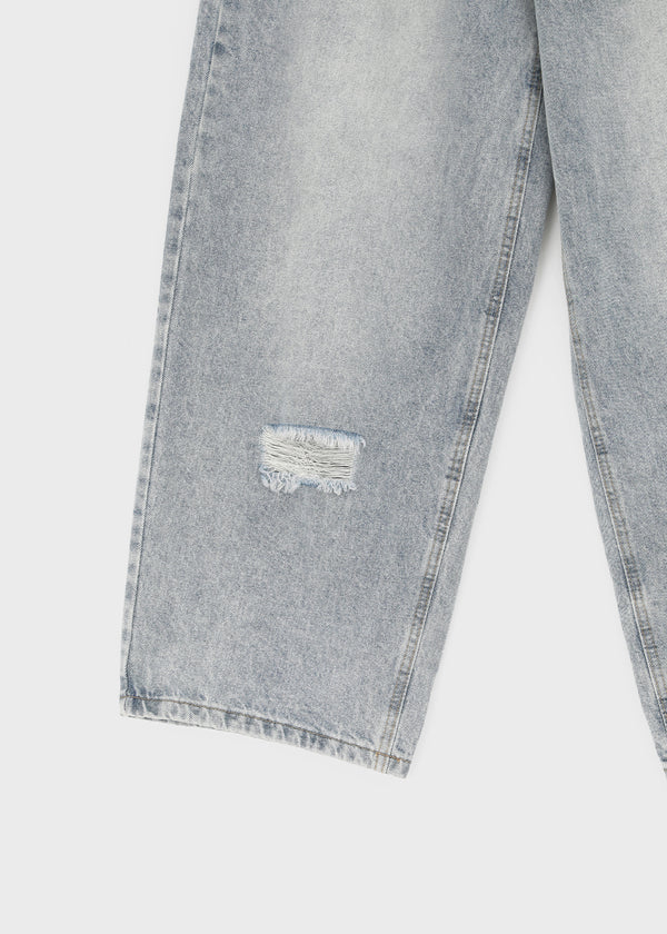 Tallbin Damaged Elastic Waist Wide Denim Pants