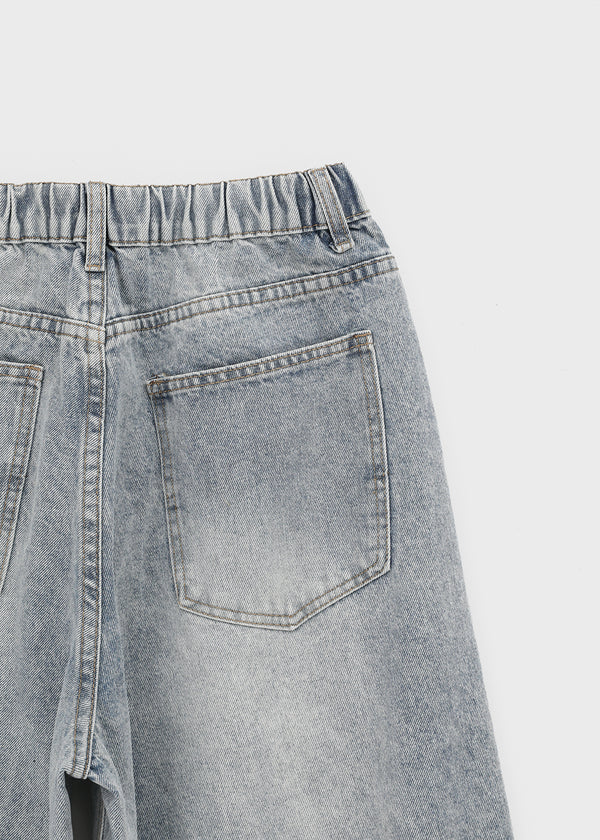 Tallbin Damaged Elastic Waist Wide Denim Pants