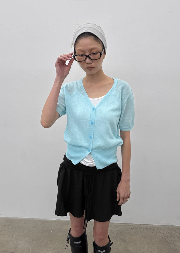Viewbing Linen V-neck Short-sleeve Cardigan
