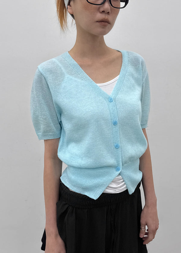 Viewbing Linen V-neck Short-sleeve Cardigan