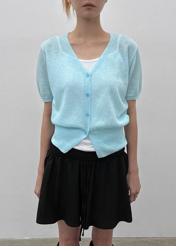 Viewbing Linen V-neck Short-sleeve Cardigan