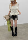 Pulled Low-waisted Short Denim Pants