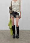 Pulled Low-waisted Short Denim Pants