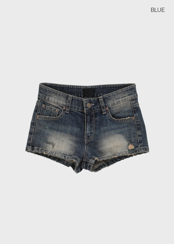 Pulled Low-waisted Short Denim Pants