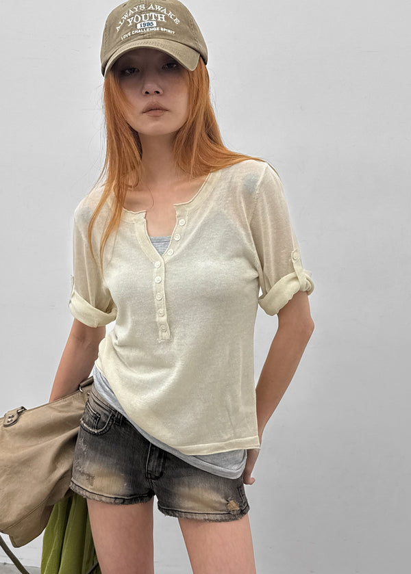 Laban See-through Summer Knit Rolled-up Sleeveless Tee