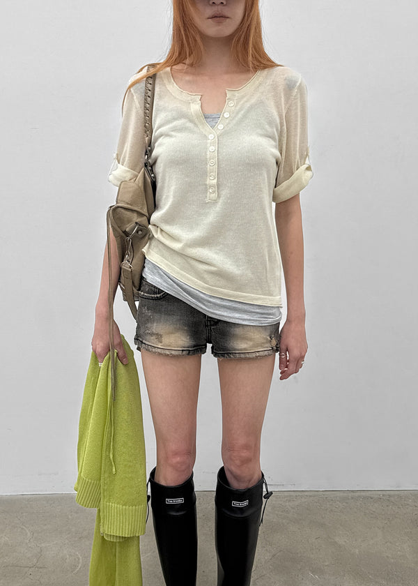 Laban See-through Summer Knit Rolled-up Sleeveless Tee