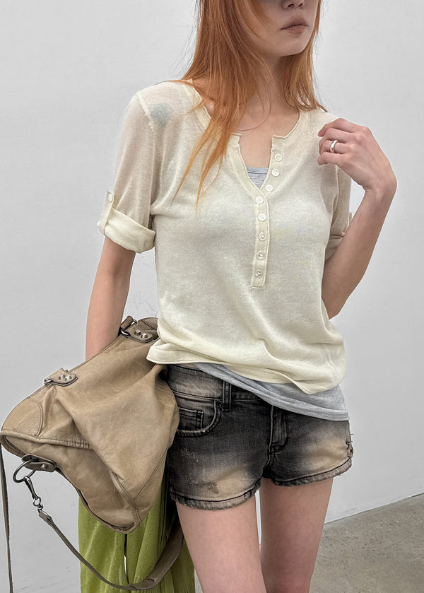 Laban See-through Summer Knit Rolled-up Sleeveless Tee