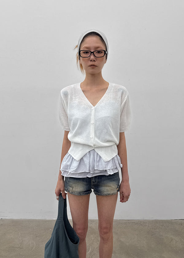 Viewbing Linen V-neck Short-sleeve Cardigan