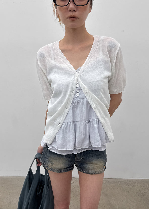 Viewbing Linen V-neck Short-sleeve Cardigan