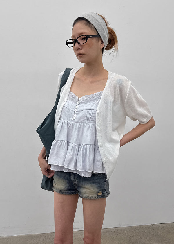 Viewbing Linen V-neck Short-sleeve Cardigan