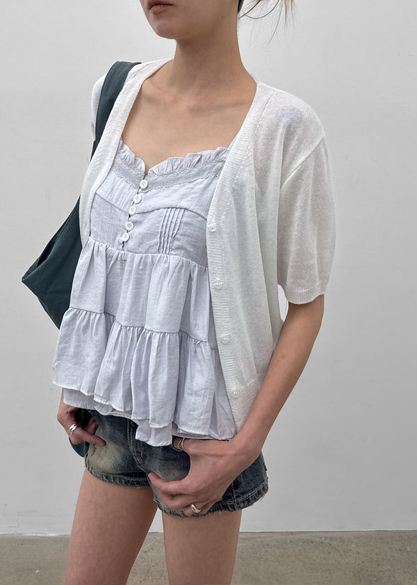 Viewbing Linen V-neck Short-sleeve Cardigan