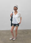 Viewbing Linen V-neck Short-sleeve Cardigan