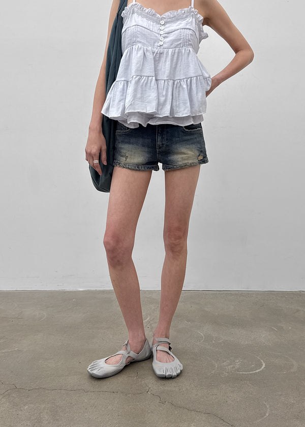 Pulled Low-waisted Short Denim Pants