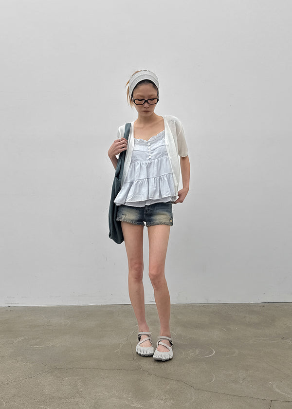 Pulled Low-waisted Short Denim Pants