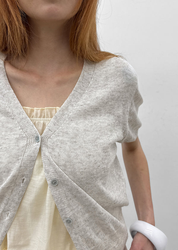 Viewbing Linen V-neck Short-sleeve Cardigan
